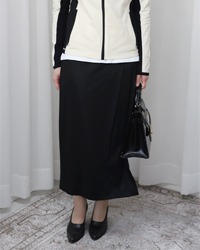 (LEONARD)black linen skirt